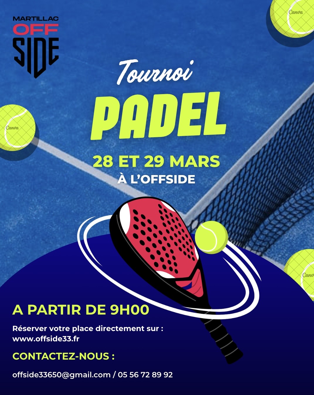 Inscription Tournoi Padel P100 – 28 & 29 Mars – Offside Martillac
